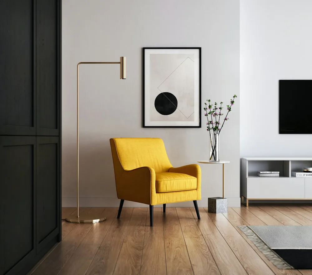 Interior contemporáneo con paredes neutras, imagen de referencia