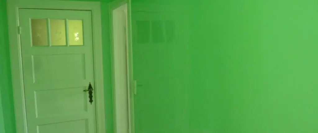 Pared de salón en Mislata acabada en verde bosque satinado